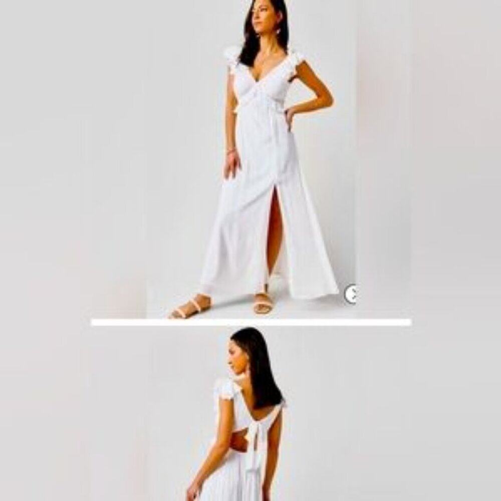Audrey Parks for Francesca’s Romantic Ruffle White Maxi Dress  Size Small